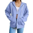 thumbnail image 1 of Fiaer Womens Full Zip up Hoodies Long Sleeve Loose Fit Sweatshirts Drawstring Solid Color Casual Trendy Tops with Pocket Light Blue XXL, 1 of 8