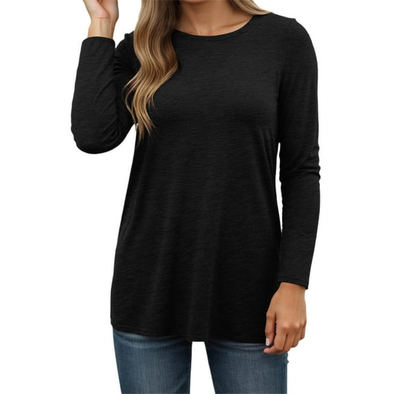 Fiaer,Womens Going out Long Sleeve Tops,Crew Neck Plus Size Loose Fit Tshirts for Women,Women's Casual Trendy Basic T Shirts Black XL