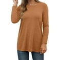 thumbnail image 1 of Fiaer,Womens Going out Long Sleeve Tops,Crew Neck Plus Size Loose Fit Tshirts for Women,Women's Casual Trendy Basic T Shirts Bronze M, 1 of 6