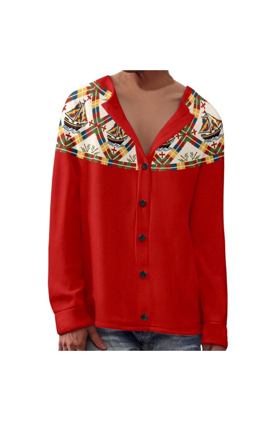 ,Womens Going out Oversized Button down V Neck Long Sleeve Casual Trendy Loose Fit Printed Comfy Breathable Tops Red1 M
