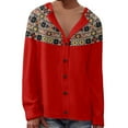 thumbnail image 1 of Fiaer,Womens Going out Oversized Button down V Neck Long Sleeve Casual Trendy Loose Fit Printed Comfy Breathable Tops Red15 L, 1 of 5