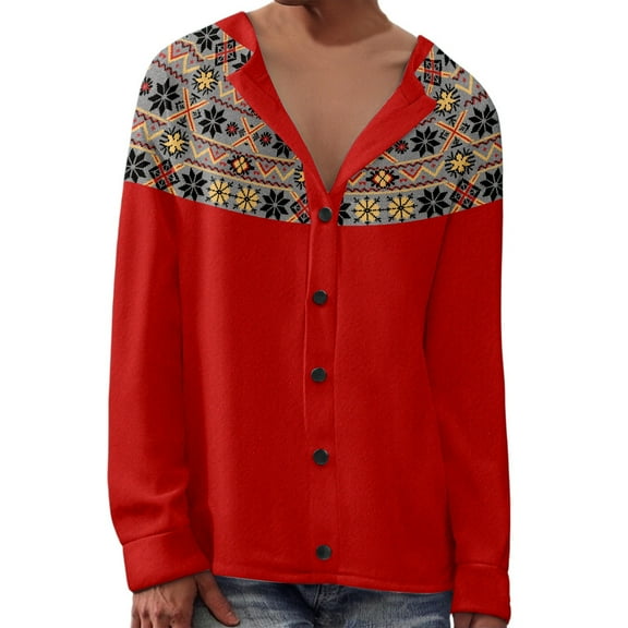 Fiaer,Womens Going out Oversized Button down V Neck Long Sleeve Casual Trendy Loose Fit Printed Comfy Breathable Tops Red15 XL