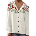 thumbnail image 1 of Fiaer,Womens Going out Oversized Button down V Neck Long Sleeve Casual Trendy Loose Fit Printed Comfy Breathable Tops White9 XXL, 1 of 5
