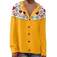 thumbnail image 1 of Fiaer,Womens Going out Oversized Button down V Neck Long Sleeve Casual Trendy Loose Fit Printed Comfy Breathable Tops Yellow11 XXXL, 1 of 5