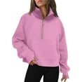 thumbnail image 1 of Fiaer,Womens Half Zip Cropped Turtleneck Pullovers,Women's Loose Fit Casual Trendy Sweatshirts with Pockets,Solid Color Breathable Tops Pink S, 1 of 4