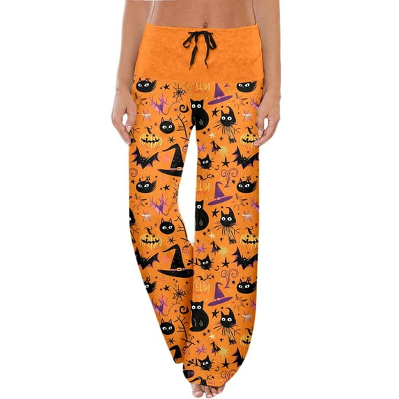 Fiaer,Womens Halloween Pajamas Pants Ladies Pumpkins Plus Size Pajama Cute Soft Long Bottoms Women Pjs Pj Jammies,Lounge Trousers for Sleepwear Orange L