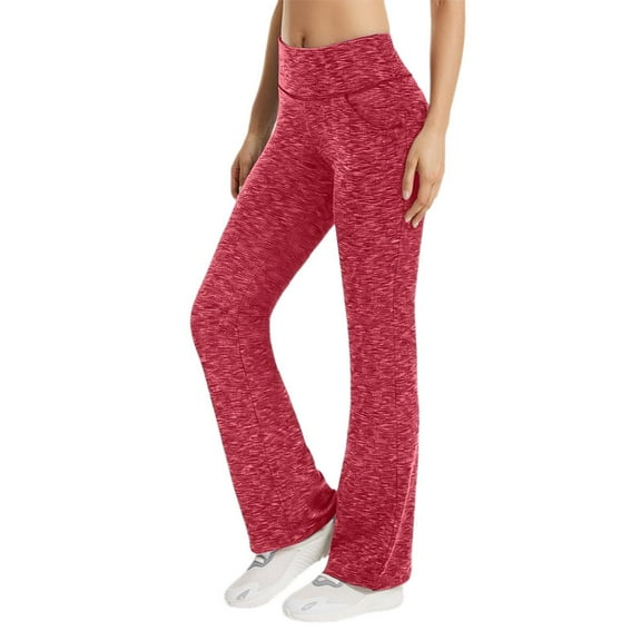 Fiaer Womens High Waisted Flare Yoga Pants with Pockets Soft Stretchy Workout Athletic Trousers Solid Color Trendy Plus Size Fitness Joggers Red XXL