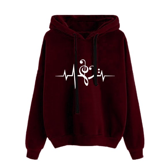 Fiaer Womens Hoodies Oversized Loose Fit Long Sleeve Hooded Pullover Drawstring Graphic Warm Breathable Tops Wine M