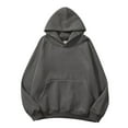 thumbnail image 1 of Fiaer Womens Hoodies V-Neck Long Sleeve Hooded Sweatshirts Loose Casual Trendy Solid Basic Drop Shoulder Pocket Tops Grey L, 1 of 6