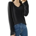 thumbnail image 1 of Fiaer Womens Knit Sweaters V Neck Long Sleeve Solid Color Casual Trendy Loose Fit Breathable Comfort Tops Black M, 1 of 2