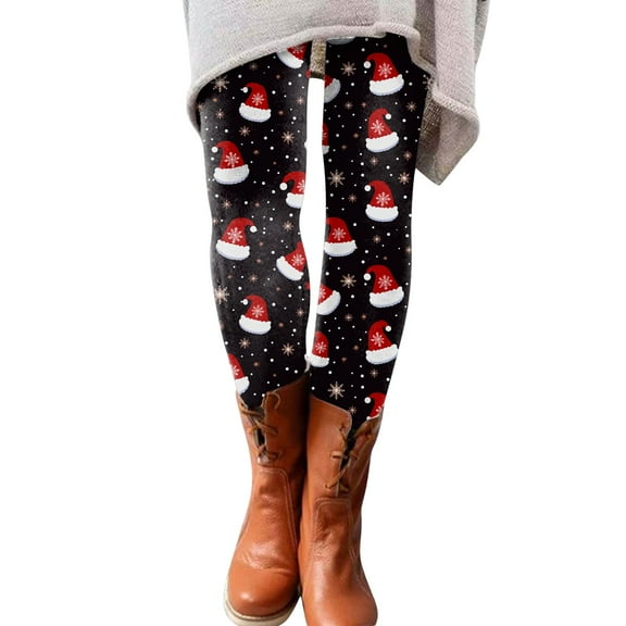Fiaer Womens Leggings Christmas Stretchy Tights Pants Plus Size Snowflakes Cute Graphic Slim Fit Trousers Black L