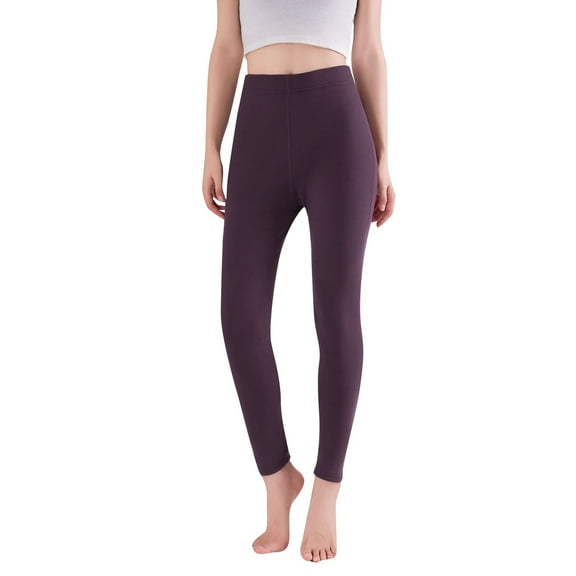 Fiaer Womens Leggings Fleece Lined Yoga Pants Oversized Thermal High Waisted Thickened Stretch Comfort Solid Color Trousers Dark Purple L