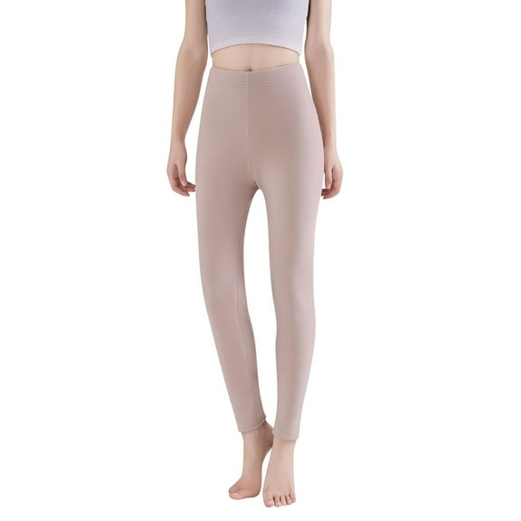 Fiaer Womens Leggings Fleece Lined Yoga Pants Oversized Thermal High Waisted Thickened Stretch Comfort Solid Color Trousers Khaki L