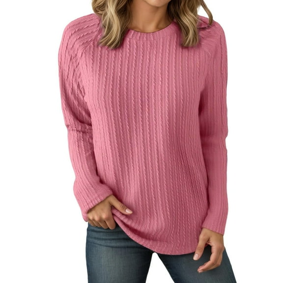 Fiaer.Womens Long Sleeve Loose Fit T Shirts.Crew Neck Plus Size T Shirts for Women.Women's Casual Trendy Going out Solid Tops Pink XXL
