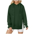 thumbnail image 1 of Fiaer,Womens Long Sleeve Plus Size Both Side Zip Hoodies,Women's Loose Fit Casual Hooded Sweatshirts,Ladies Trendy Drawstring Solid Hooded Pullovers Army Green M, 1 of 4