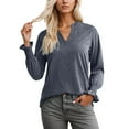 thumbnail image 1 of Fiaer Womens Long Sleeve T Shirts Oversized V Neck Tshirts Loose Fit Casual Fashion Solid Color Ruffle Sleeve Tops Blue S, 1 of 5