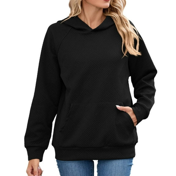 Fiaer,Womens Loose Fit Hoodies,Long Sleeve Plus Size Hooded Sweatshirts for Women,Women's Casual Solid Lightweight Fashion Breathable Pocket Hooded Pullovers Black M