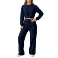 thumbnail image 1 of Fiaer,Womens Loose Fit Lounge Wear Sets,2 Piece Sets for Fall Trendy Long Sleeve Cropped Tops Wide Leg Pants,Plus Size Casual Sweatsuit Set Navy S, 1 of 4