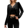 thumbnail image 1 of Fiaer,Womens Loose Fit Oversized Cropped Leather Jackets,Ladies Casual Trendy Long Sleeve Fringe Solid Color Lightweight Comfy Tops Black L, 1 of 4