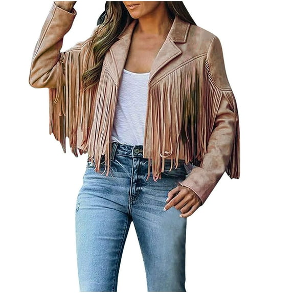 Fiaer,Womens Loose Fit Oversized Cropped Faux Leather Jackets,Ladies Casual Trendy Long Sleeve Fringe Solid Color Lightweight Comfy Tops Brown XL