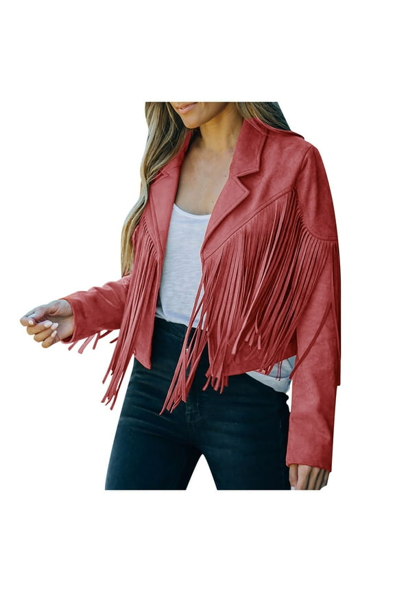 ,Womens Loose Fit Oversized Cropped Leather Jackets,Ladies Casual Trendy Long Sleeve Fringe Solid Color Lightweight Comfy Tops Orange M