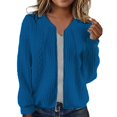 thumbnail image 1 of Fiaer,Womens Loose Fit Plus Size Casual Cropped Jackets,Women's Full Zip V Neck Tops,Ladies Trendy Comfy Breathable Outwear Blue S, 1 of 5
