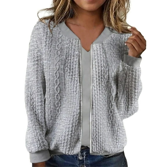 Fiaer,Womens Loose Fit Plus Size Casual Cropped Jackets,Women's Full Zip V Neck Tops,Ladies Trendy Comfy Breathable Outwear Grey XXL