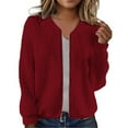 thumbnail image 1 of Fiaer,Womens Loose Fit Plus Size Casual Cropped Jackets,Women's Full Zip V Neck Tops,Ladies Trendy Comfy Breathable Outwear Red XL, 1 of 5