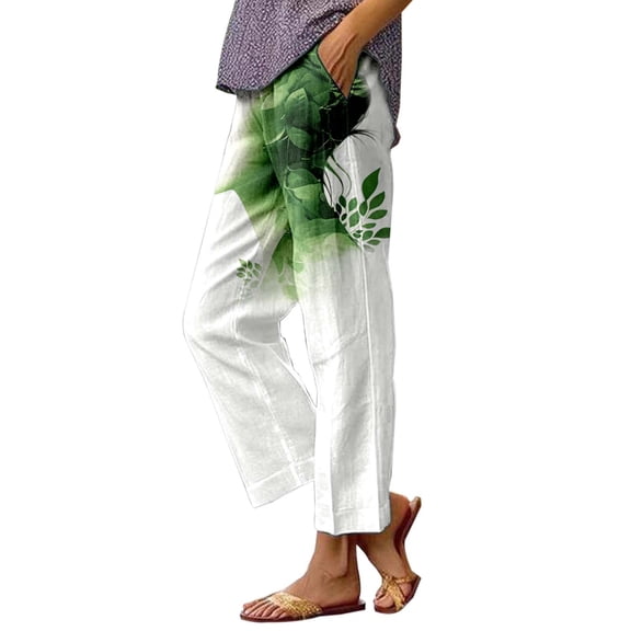 Fiaer,Womens Oversized Baggy Trousers,High Waist Stretch Printed Lounge Pants for Women,Women's Casual Trendy Straight Leg Slacks with Pockets Green L