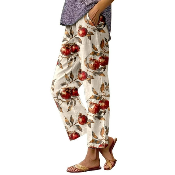 Fiaer,Womens Oversized Baggy Trousers,High Waist Stretch Printed Lounge Pants for Women,Women's Casual Trendy Straight Leg Slacks with Pockets Khaki L