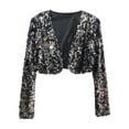 thumbnail image 1 of Fiaer,Womens Oversized Cropped Jackets,Women's Trendy Casual Sequin Comfy Going out Lightweight Long Sleeve Tops Black M, 1 of 3
