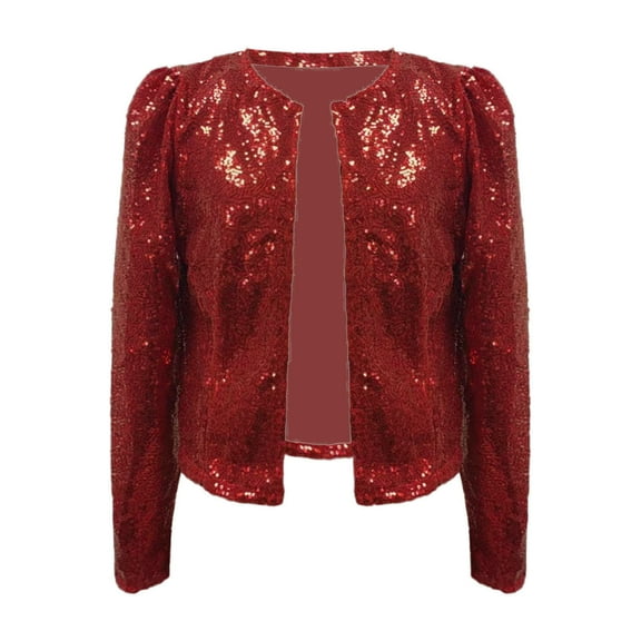 Fiaer,Womens Oversized Cropped Jackets,Women's Trendy Casual Sequin Comfy Going out Lightweight Long Sleeve Tops Red XXXL
