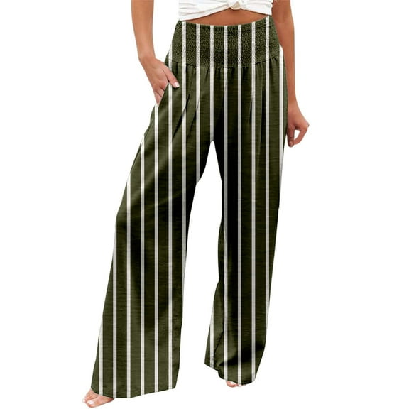 Fiaer,Womens Oversized Elastic Waist Palazzo Pants,Women's Loose Fit Printed Lounge Trousers,Ladies Casual Trendy Comfy Breathable Going out Daily Slacks with Pockets Green L