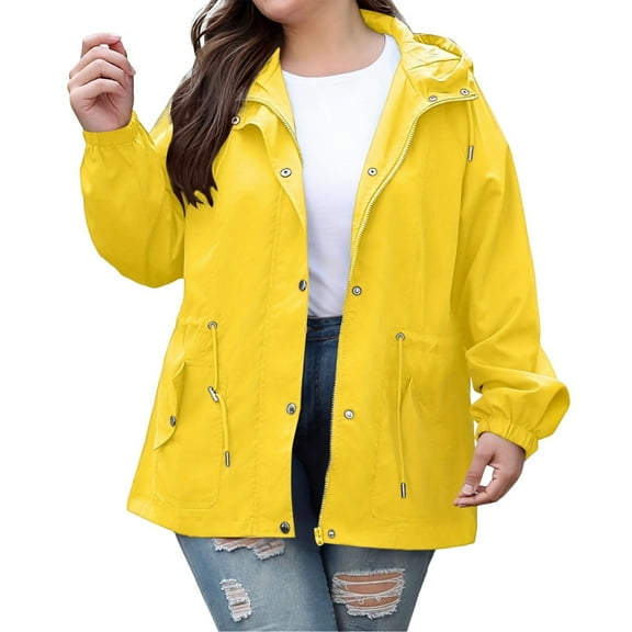 Fiaer,Womens Oversized Full Zip Jackets,Women's Loose Fit Long Sleeve Snap Buttons Windproof Lightweight Casual Hiking Mountaineering Tops with Pockets Yellow XXL