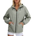 thumbnail image 1 of Fiaer,Womens Oversized Full Zip Softshell Jackets,Women's Loose Fit Windbreaker Waterproof Long Sleeve Drawstring Hooded Tops with Zipper Pockets Army Green XL, 1 of 5