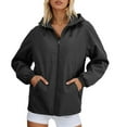 thumbnail image 1 of Fiaer,Womens Oversized Full Zip Softshell Jackets,Women's Loose Fit Windbreaker Waterproof Long Sleeve Drawstring Hooded Tops with Zipper Pockets Black M, 1 of 9