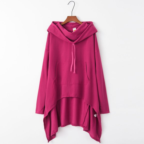 Fiaer,Womens Oversized Long Hoodies,Long Sleeve Irregular Hem Hooded Sweatshirts for Women,Women's Trendy Lightweight Solid Drawstring Hooded Pullovers with Pocket Purple XXXL