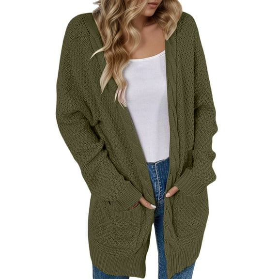 Fiaer,Womens Oversized Long Sleeve Knitted,Loose Fit Long Cardigan for Women,Women's Casual Trendy Going out Knit Tops for 2 Pockets Green S