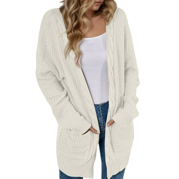 Fiaer,Womens Oversized Long Sleeve Knitted,Loose Fit Long Cardigan for Women,Women's Casual Trendy Going out Knit Tops for 2 Pockets White S