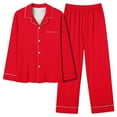 thumbnail image 1 of Fiaer,Womens Oversized Pajamas Sets,Solid Lounge Wear Sets,2 Piece Sets for Wide Leg Pants and Button down Shirts Red1 L, 1 of 3