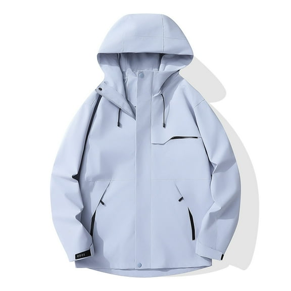 Fiaer,Womens Oversized Softshell Jackets with Pockets,Ladies Full Zip Waterproof Windbreaker Hooded Tops for Outdoor Activity Hiking Travel Light Blue S