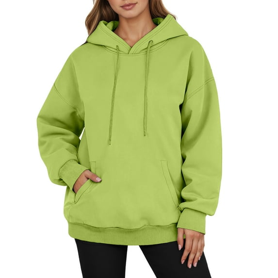 Fiaer,Womens Oversized Solid Hoodies,Women's Loose Fit Casual Trendy Hooded Sweatshirts,Ladies Long Sleeve V Neck Hooded Pullovers with Pockets Light Green S