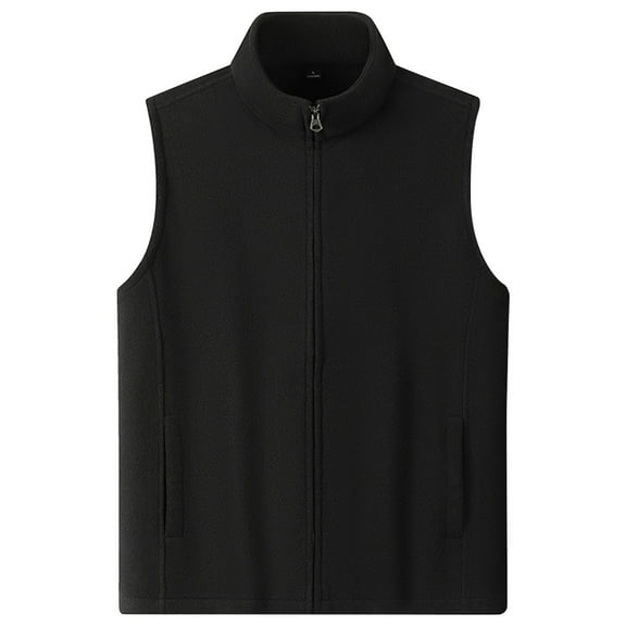 Fiaer Womens Oversized Vest Full Zip up Loose Fit V Neck Lapel Collared Solid Color Sleeveless Tops with Pocket Black L