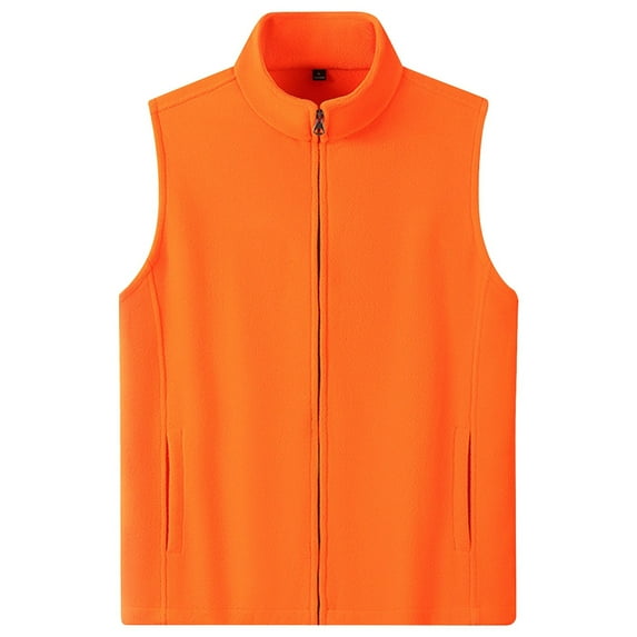 Fiaer Womens Oversized Vest Full Zip up Loose Fit V Neck Lapel Collared Solid Color Sleeveless Tops with Pocket Orange S