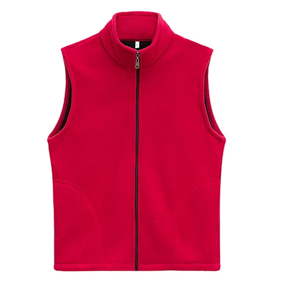 Fiaer Womens Oversized Vest Full Zip up Sleeveless Tanks Lapel Collared Solid Color Loose Fit Comfy Tops Red XL