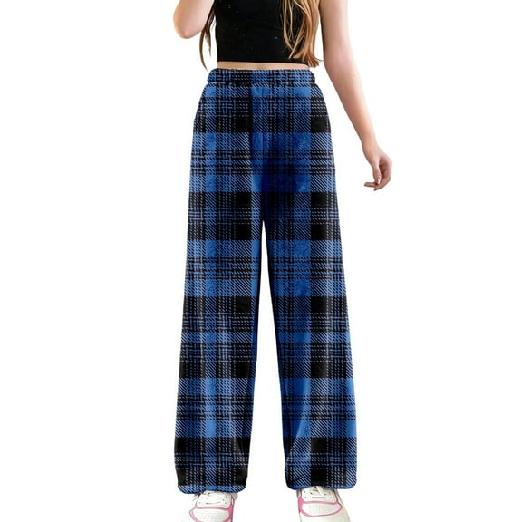 Fiaer Womens Pajamas Pants Plaid Plus Size Comfort Sleepwear Trousers High Waisted Casual Trendy Pjs Joggers Blue L