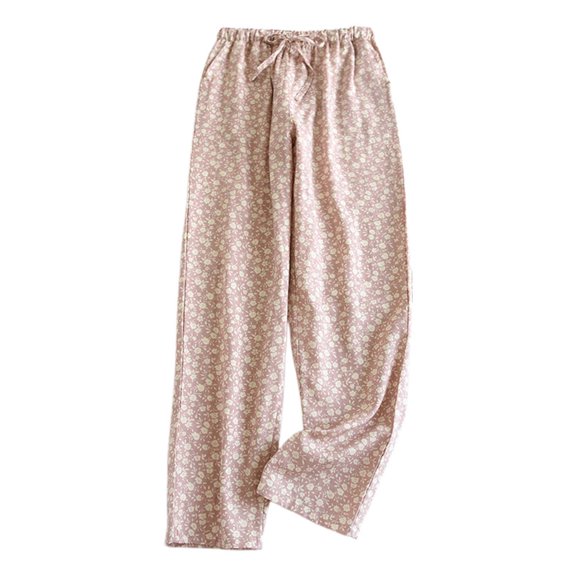 Fiaer Womens Pajamas Pants with Pocket Floral High Waisted Sleepwear Trousers Baggy Lace up Trendy Pjs Slacks Pink XL