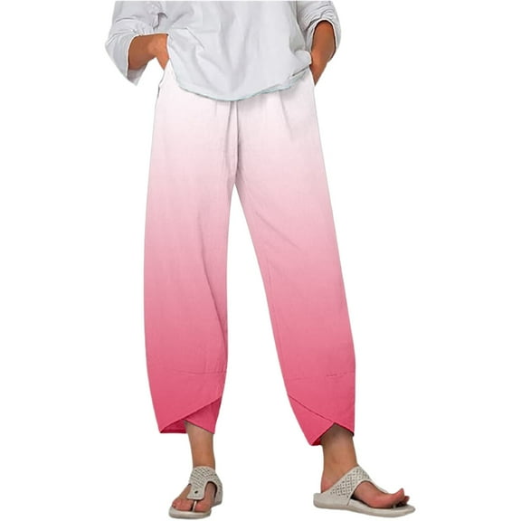 Fiaer,Womens Plus Size Capri Palazzo Trouser for Vacation Beach Daily,Women's Loose Fit Printed Trendy Pants,Ladies Stretch High Waist Running Hiking Joggers with Pockets Light Pink XL