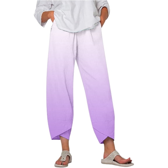 Fiaer,Womens Plus Size Capri Palazzo Trouser for Vacation Beach Daily,Women's Loose Fit Printed Trendy Pants,Ladies Stretch High Waist Running Hiking Joggers with Pockets Light Purple S