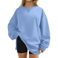 thumbnail image 1 of Fiaer,Womens Plus Size Crew Neck Sweatshirt Long Sleeve Soft Pullover with Side Split Hem Solid Fall Casual Tops Light Blue L, 1 of 4
